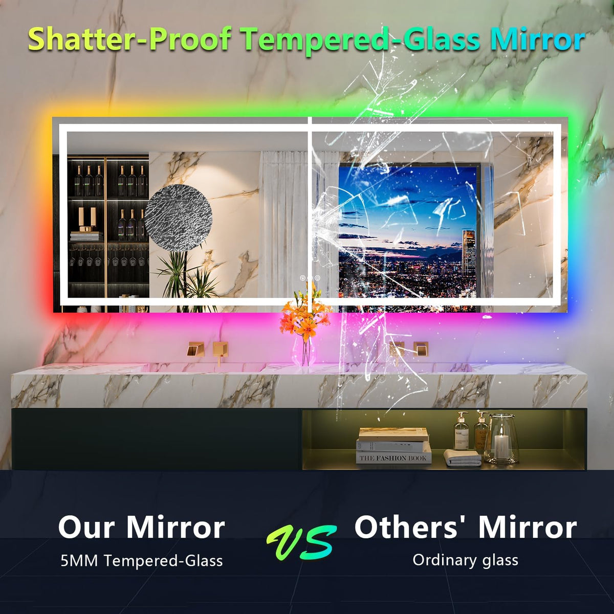 60x36 LED Bathroom Mirror with Lights, Lighted Vanity Mirror - Colors B