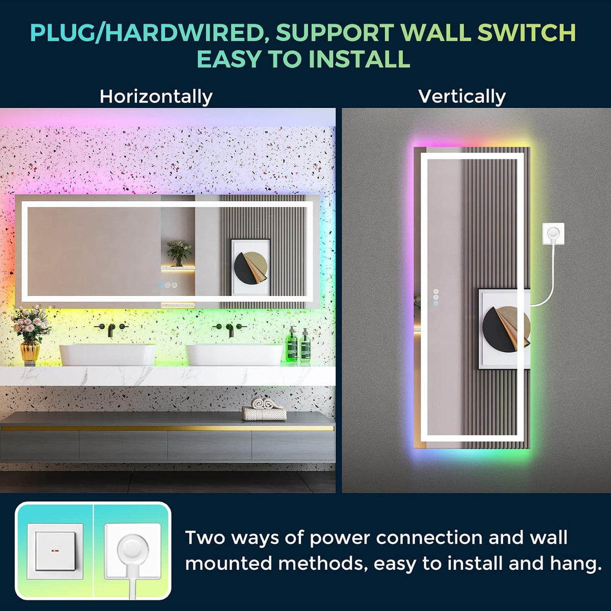 60x36 LED Bathroom Mirror with Lights, Lighted Vanity Mirror - Colors B