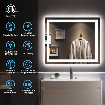 60x36 LED Bathroom Mirror with Lights, Lighted Vanity Mirror - Colors B
