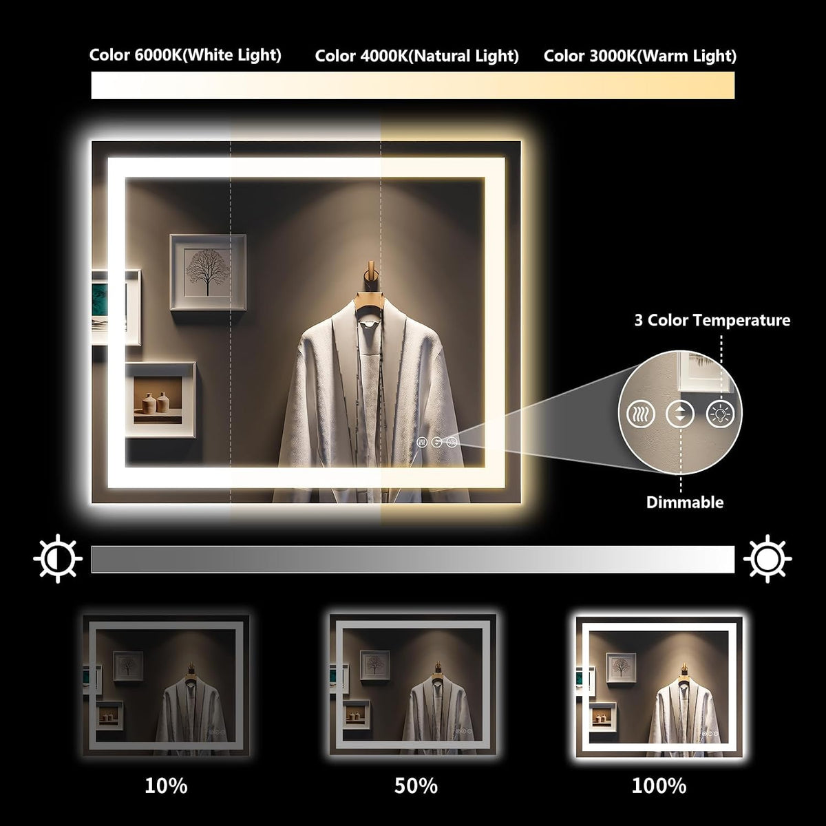 60x36 LED Bathroom Mirror with Lights, Lighted Vanity Mirror - Colors B