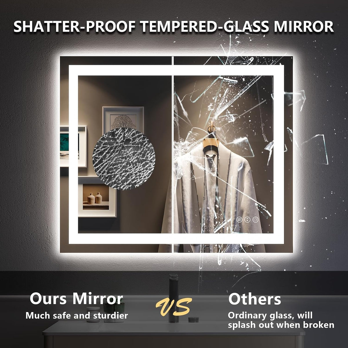 60x36 LED Bathroom Mirror with Lights, Lighted Vanity Mirror - Colors B
