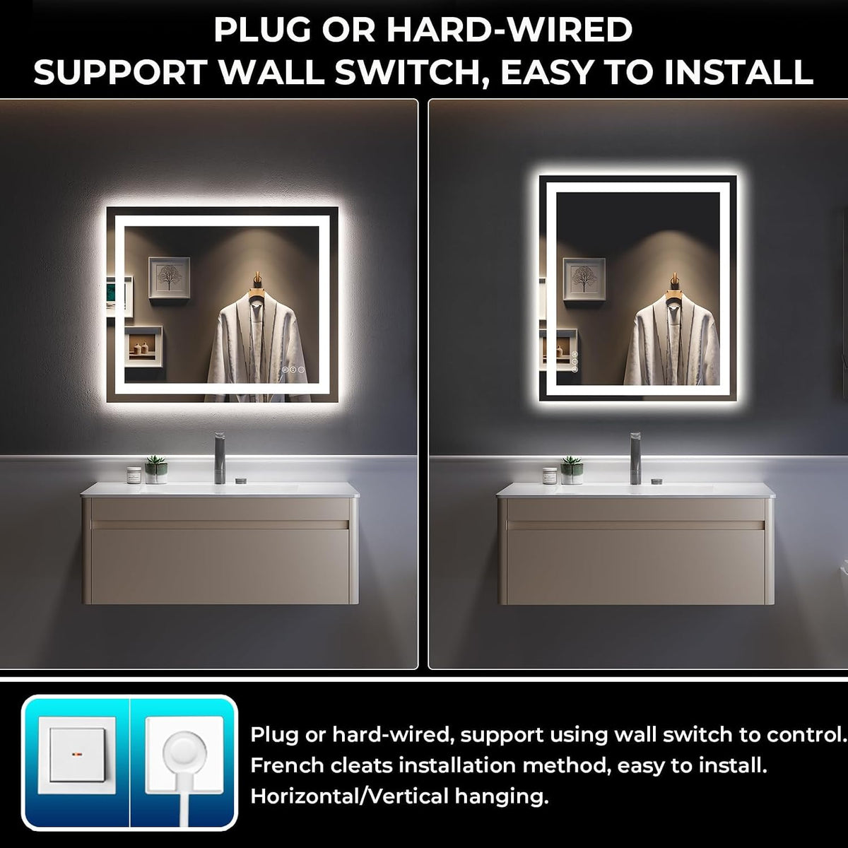 60x36 LED Bathroom Mirror with Lights, Lighted Vanity Mirror - Colors B