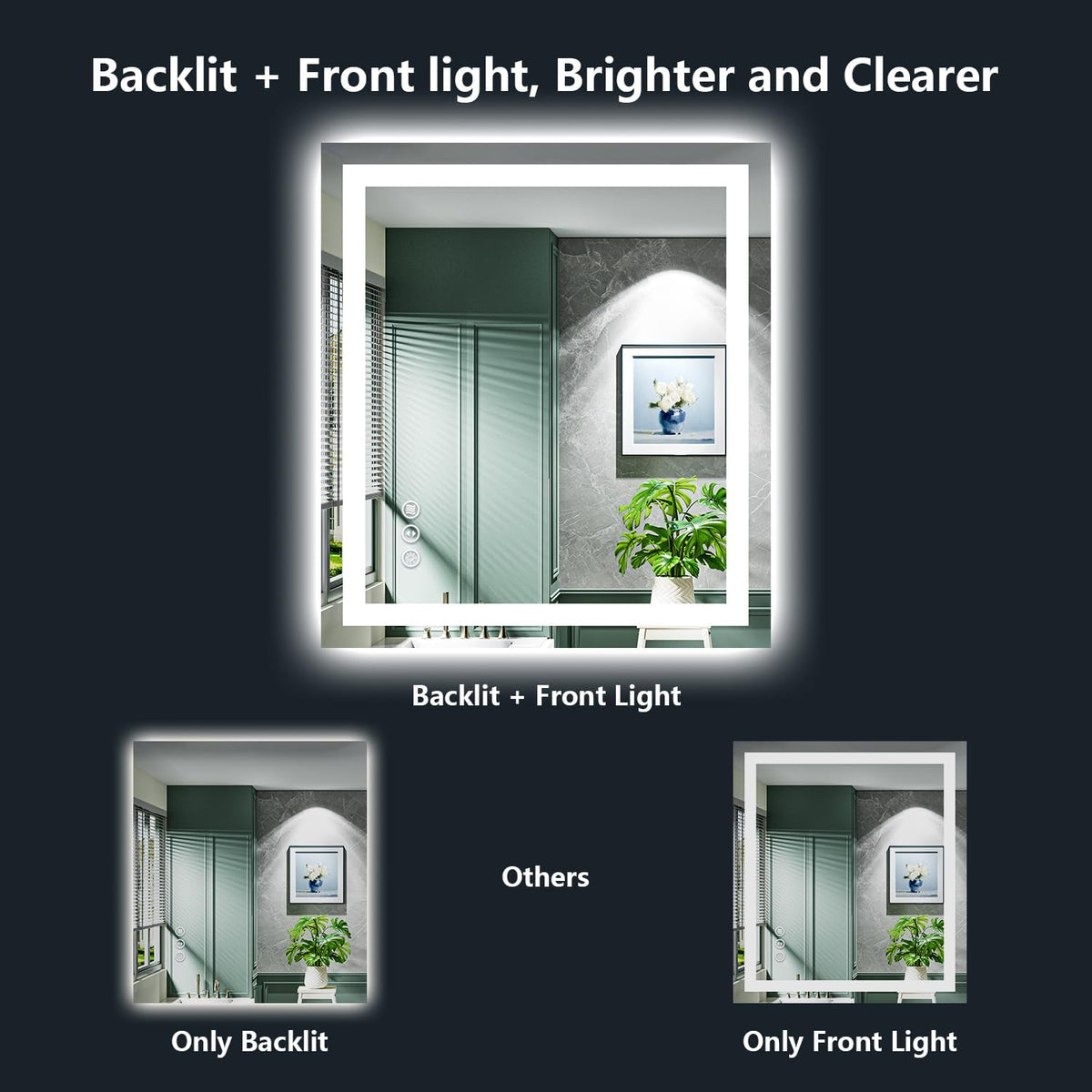 60x36 LED Bathroom Mirror with Lights, Lighted Vanity Mirror - Colors B
