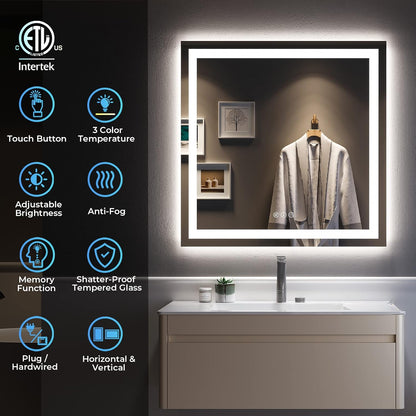 60x36 LED Bathroom Mirror with Lights, Lighted Vanity Mirror - Colors B