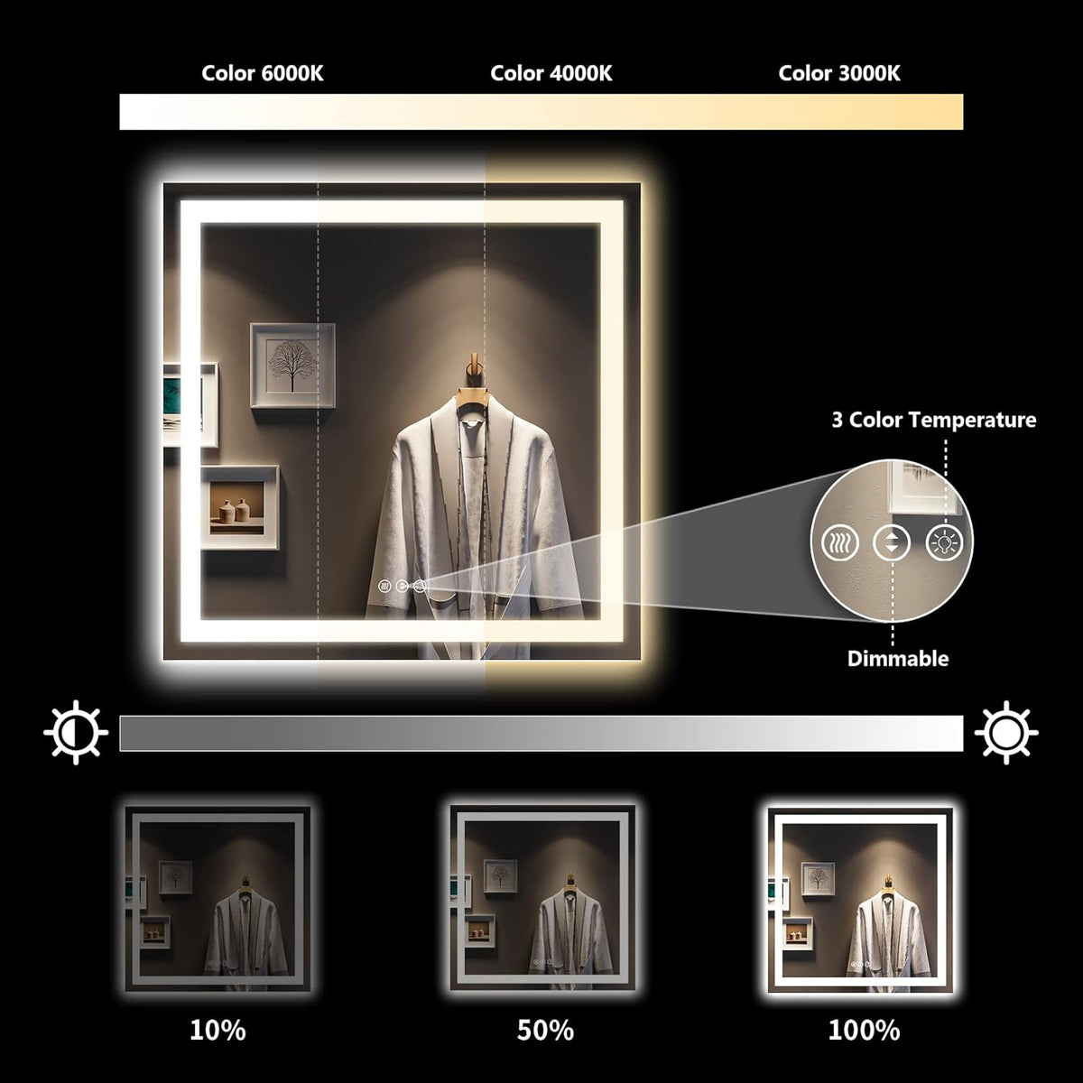 60x36 LED Bathroom Mirror with Lights, Lighted Vanity Mirror - Colors B