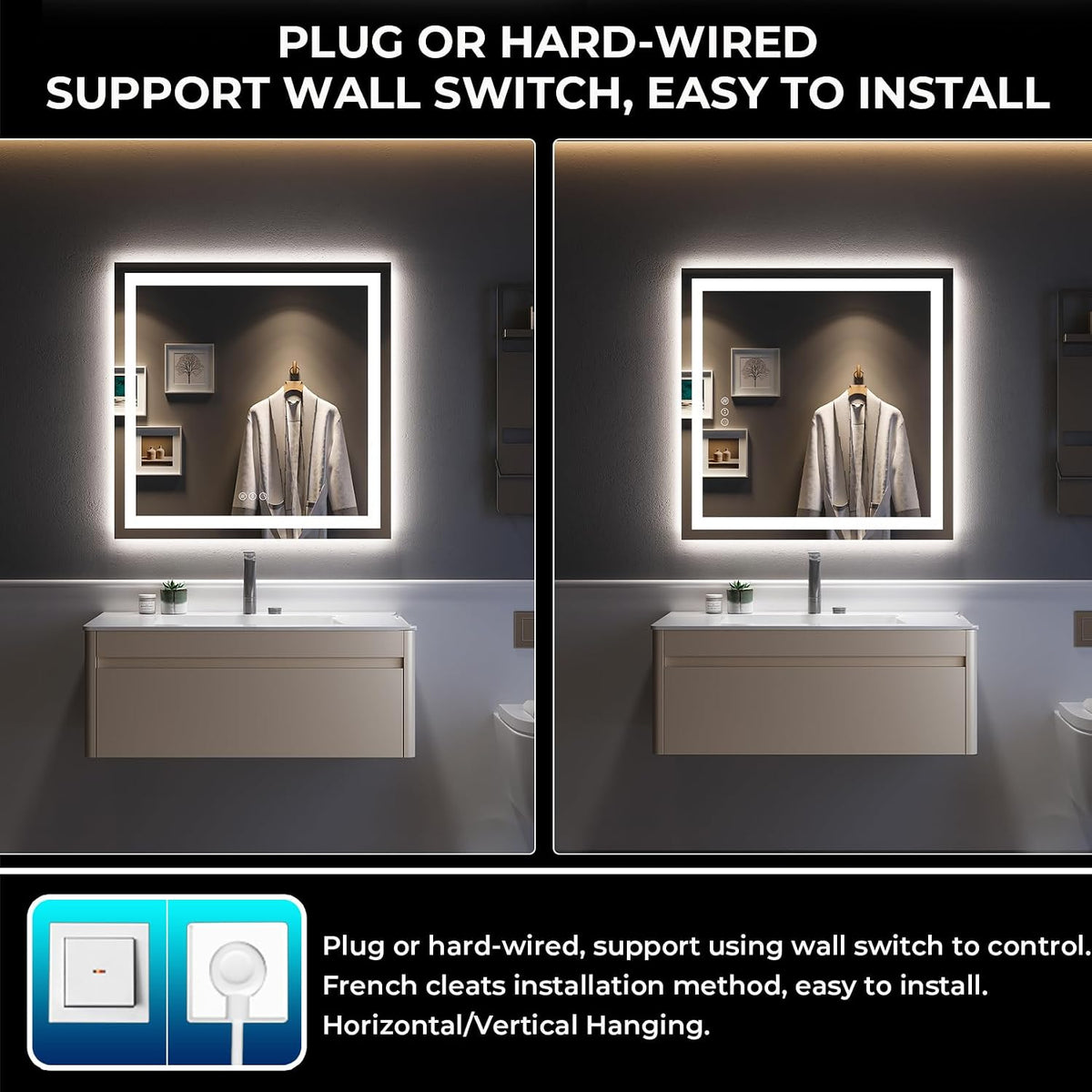 60x36 LED Bathroom Mirror with Lights, Lighted Vanity Mirror - Colors B