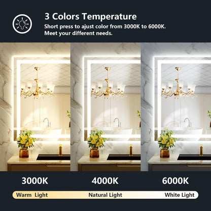 60x36 LED Bathroom Mirror with Lights, Lighted Vanity Mirror - Colors B