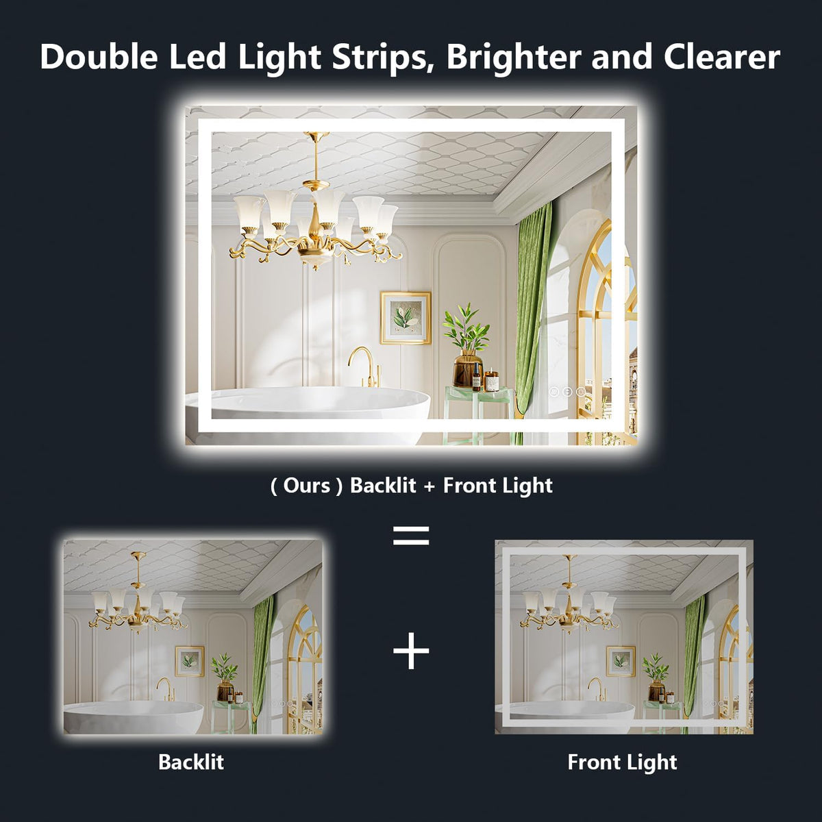 60x36 LED Bathroom Mirror with Lights, Lighted Vanity Mirror - Colors B