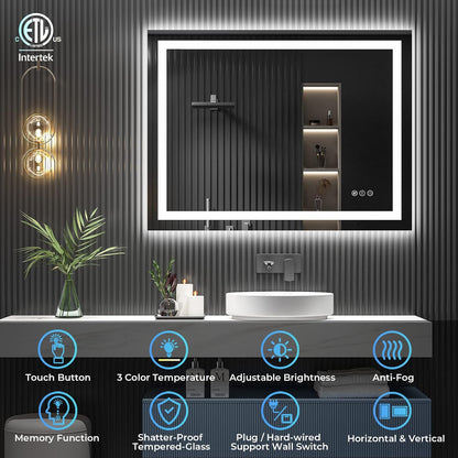 60x36 LED Bathroom Mirror with Lights, Lighted Vanity Mirror - Colors B