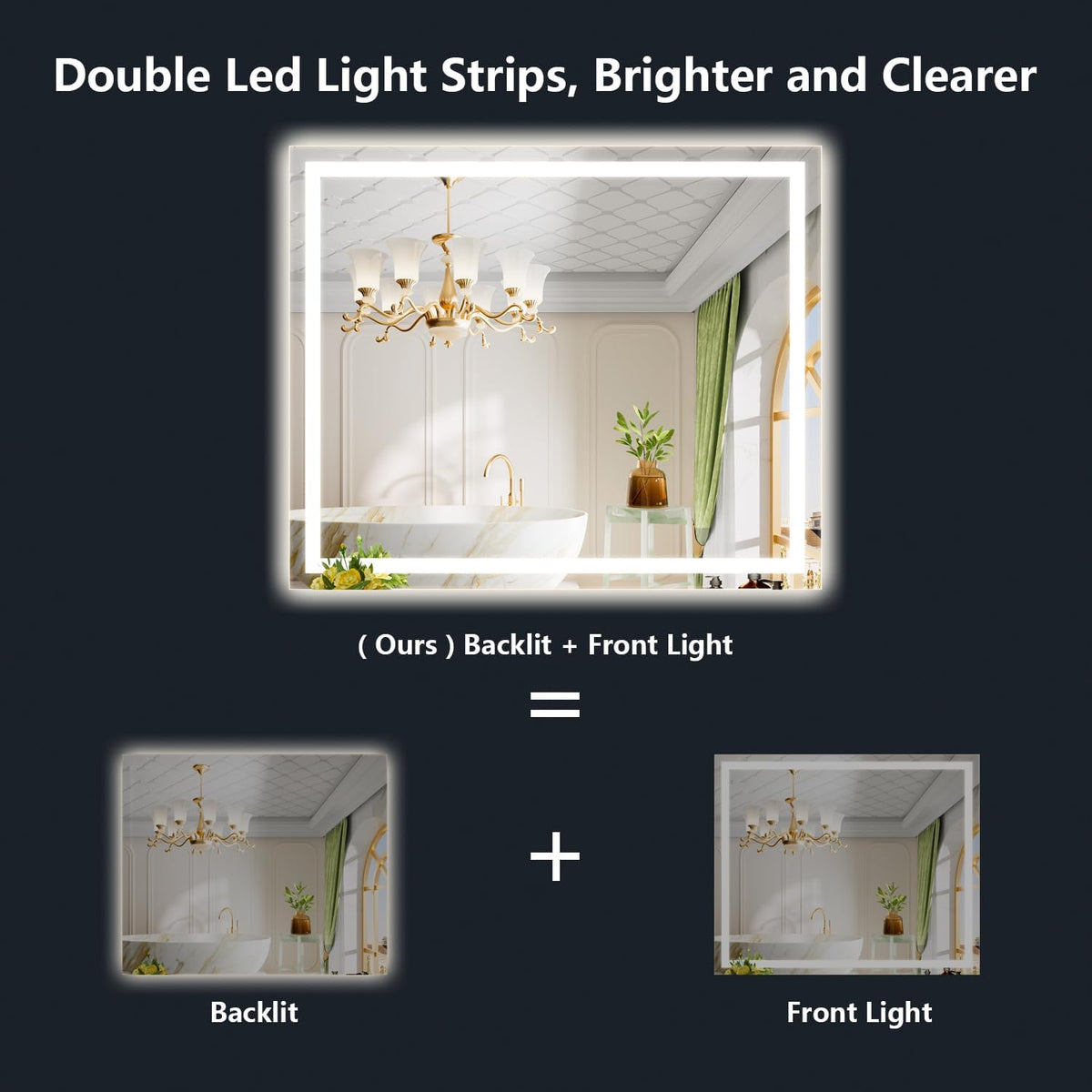 60x36 LED Bathroom Mirror with Lights, Lighted Vanity Mirror - Colors B