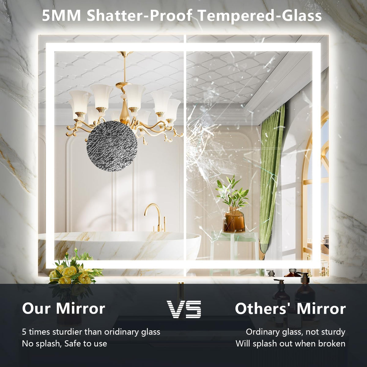 60x36 LED Bathroom Mirror with Lights, Lighted Vanity Mirror - Colors B