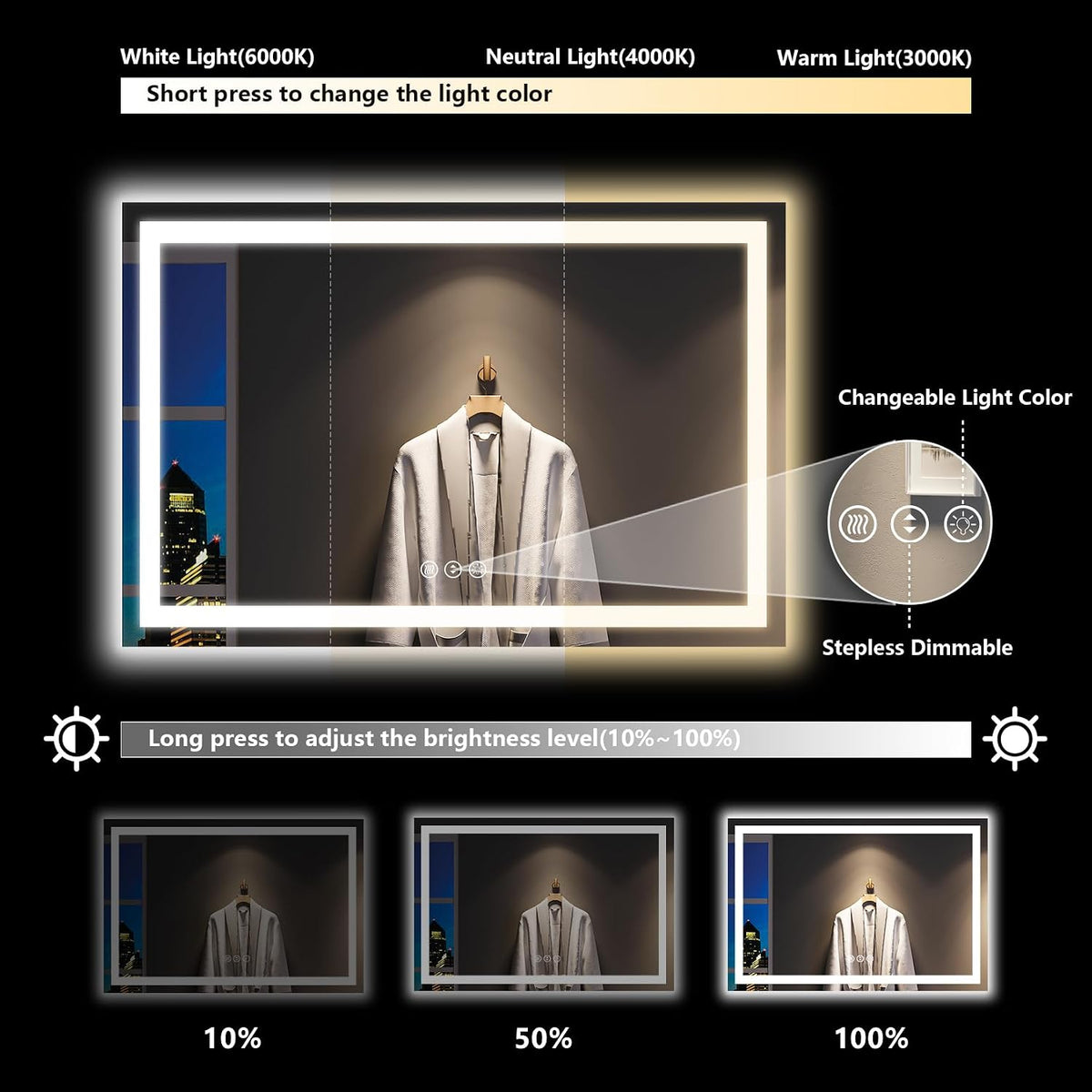 60x36 LED Bathroom Mirror with Lights, Lighted Vanity Mirror - Colors B