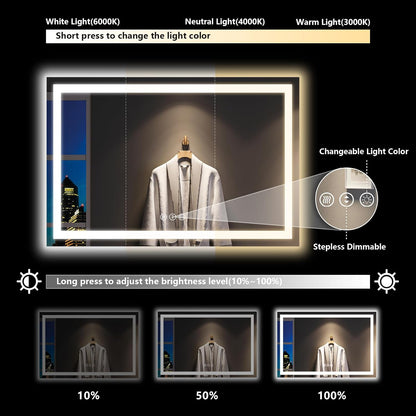 60x36 LED Bathroom Mirror with Lights, Lighted Vanity Mirror - Colors B