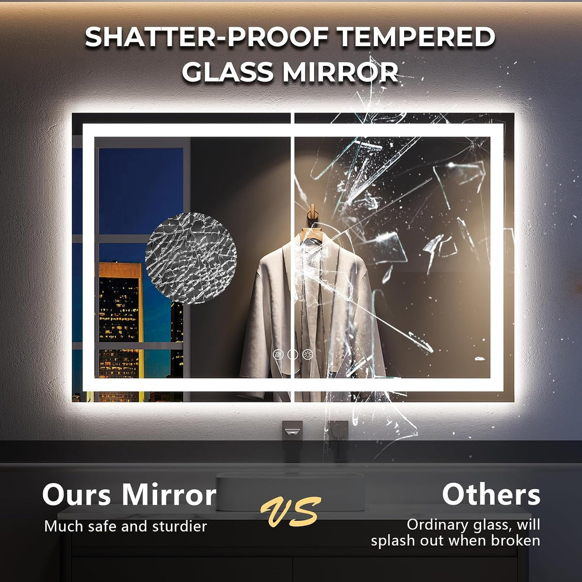 60x36 LED Bathroom Mirror with Lights, Lighted Vanity Mirror - Colors B