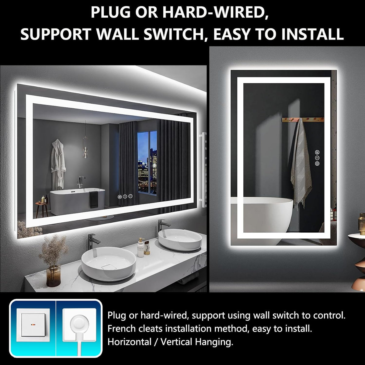 60x36 LED Bathroom Mirror with Lights, Lighted Vanity Mirror - Colors B