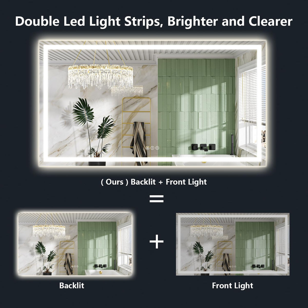 60x36 LED Bathroom Mirror with Lights, Lighted Vanity Mirror - Colors B