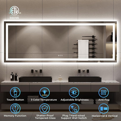 60x36 LED Bathroom Mirror with Lights, Lighted Vanity Mirror - Colors B