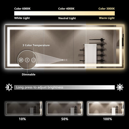 60x36 LED Bathroom Mirror with Lights, Lighted Vanity Mirror - Colors B