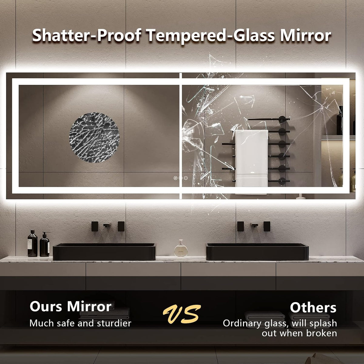 60x36 LED Bathroom Mirror with Lights, Lighted Vanity Mirror - Colors B
