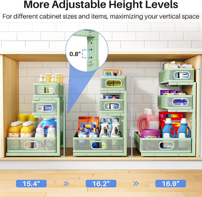 Under Sink Organizer, 3-Tier Thickened Metal Pull out Cabinet Organizer Shelf, Height Adjustable Slide out Storage Drawer Rack for Kitchen Bathroom Pantry Laundry Home Organization, Black