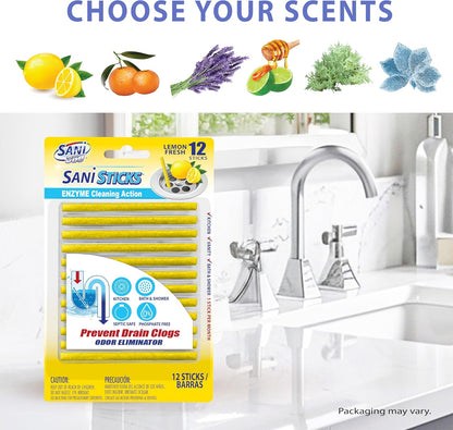 ° Sani Sticks Drain Cleaner and Deodorizer, 24 Sticks, Lemon Scent