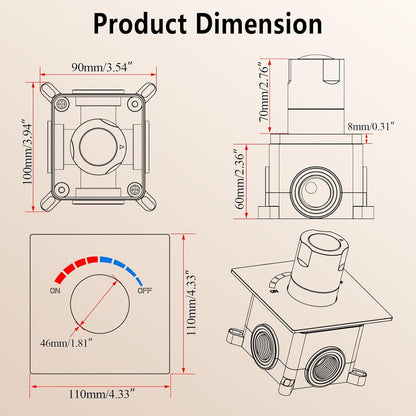 2 Way Push Button Thermostatic Shower Diverter Mixing Valve, Concealed 2 Outlet Multi Function Can Control temperature and Separate with Free Combination,Matte Black
