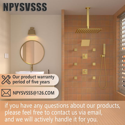 2 Way Push Button Thermostatic Shower Diverter Mixing Valve, Concealed 2 Outlet Multi Function Can Control temperature and Separate with Free Combination,Matte Black