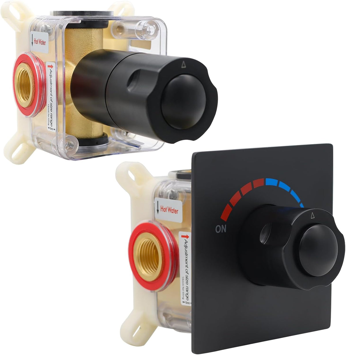 2 Way Push Button Thermostatic Shower Diverter Mixing Valve, Concealed 2 Outlet Multi Function Can Control temperature and Separate with Free Combination,Matte Black