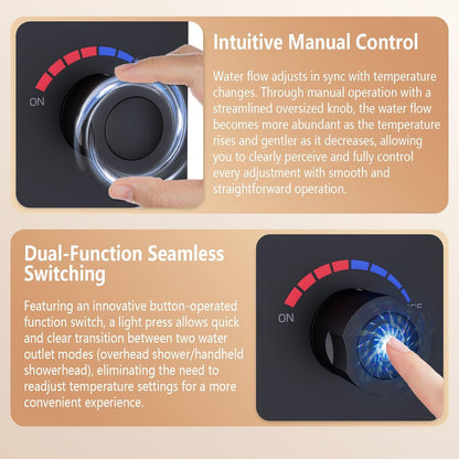 2 Way Push Button Thermostatic Shower Diverter Mixing Valve, Concealed 2 Outlet Multi Function Can Control temperature and Separate with Free Combination,Matte Black