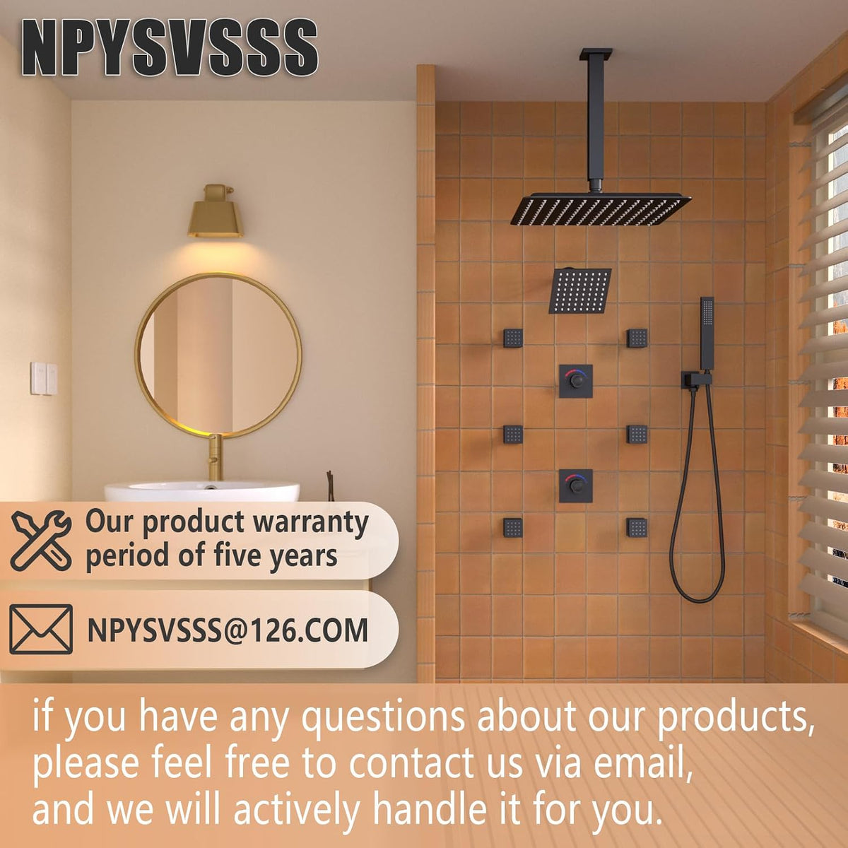 2 Way Push Button Thermostatic Shower Diverter Mixing Valve, Concealed 2 Outlet Multi Function Can Control temperature and Separate with Free Combination,Matte Black