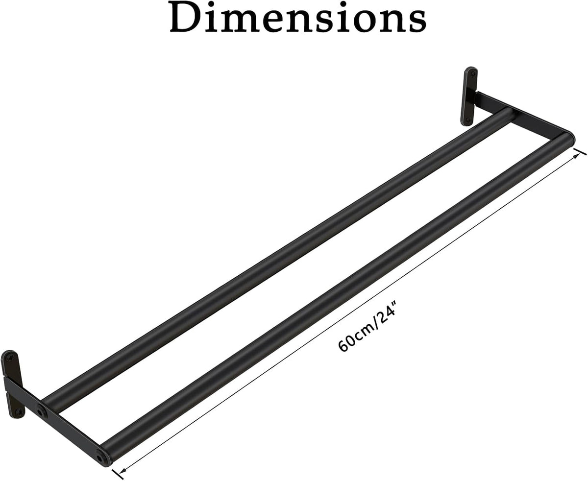 Double Towel Bar, 24 Inch Towel Racks for Bathroom, Stainless Steel Bathroom Towel Holder, Towel Rack Wall Mounted Towel Hanger Towel Rod, Matte Black