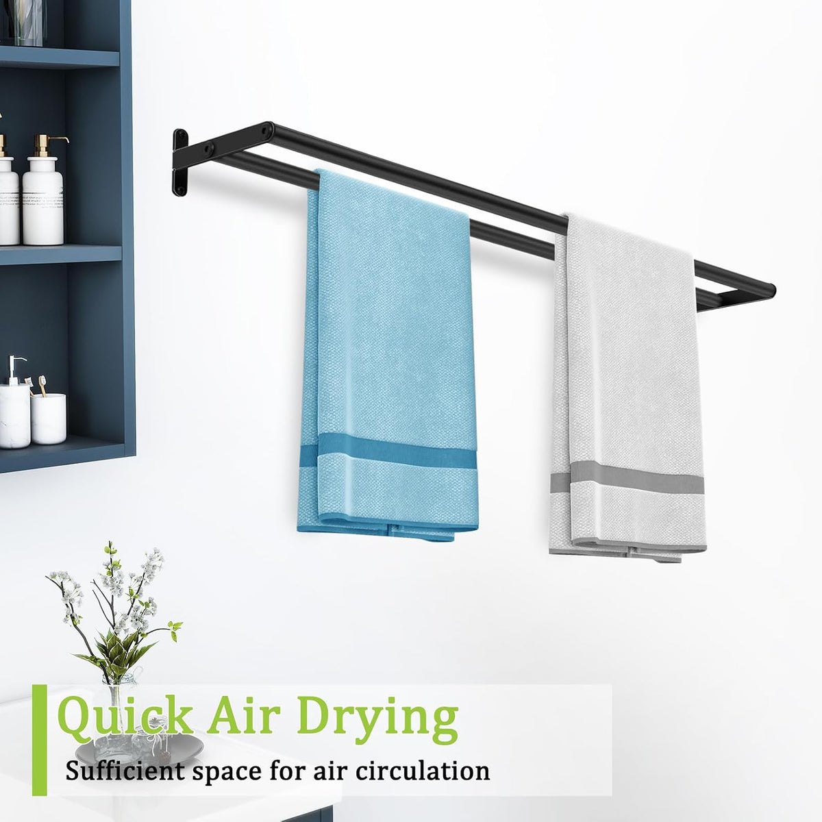 Double Towel Bar, 24 Inch Towel Racks for Bathroom, Stainless Steel Bathroom Towel Holder, Towel Rack Wall Mounted Towel Hanger Towel Rod, Matte Black