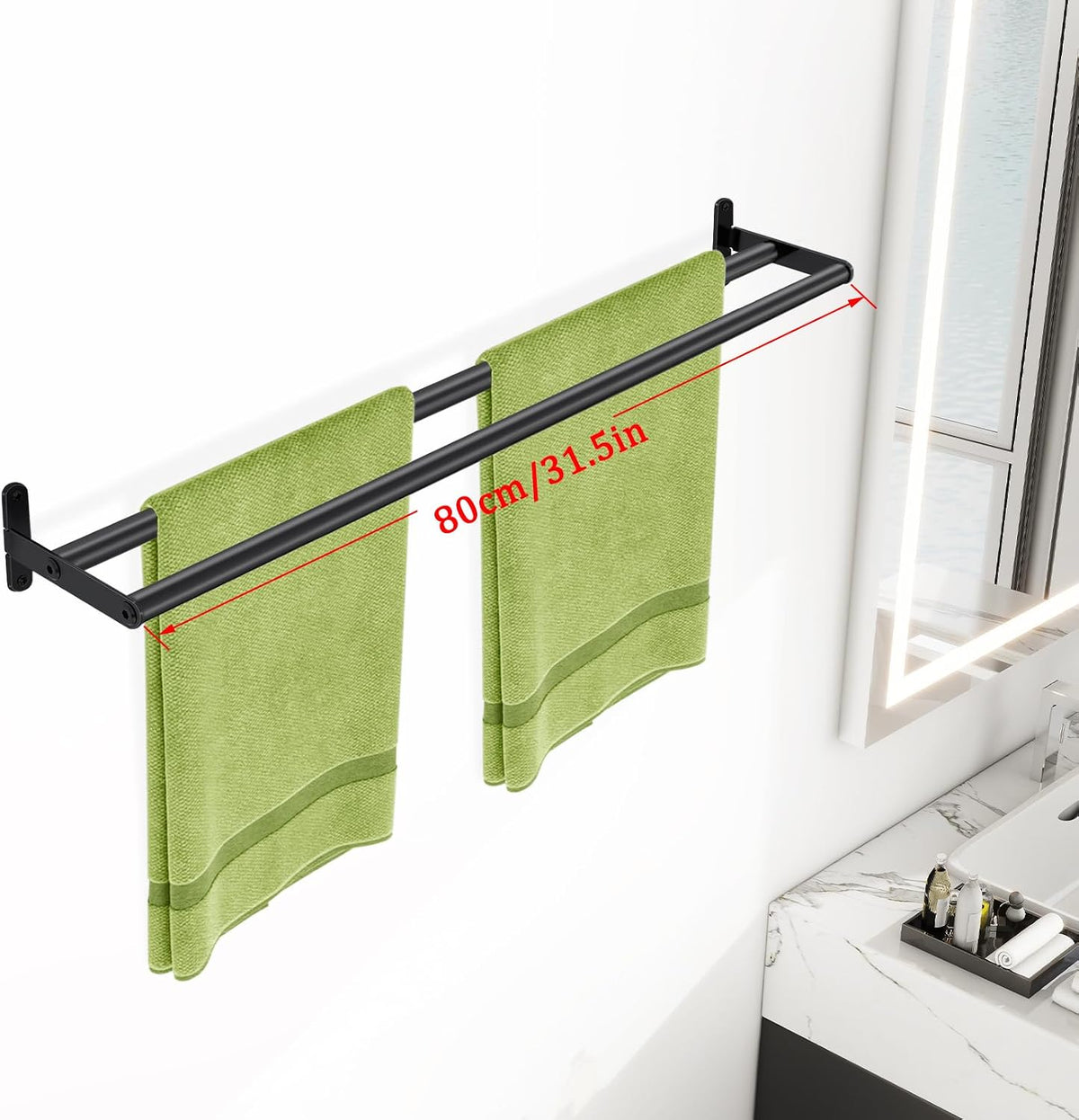 Double Towel Bar, 24 Inch Towel Racks for Bathroom, Stainless Steel Bathroom Towel Holder, Towel Rack Wall Mounted Towel Hanger Towel Rod, Matte Black