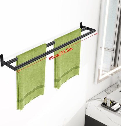 Double Towel Bar, 24 Inch Towel Racks for Bathroom, Stainless Steel Bathroom Towel Holder, Towel Rack Wall Mounted Towel Hanger Towel Rod, Matte Black