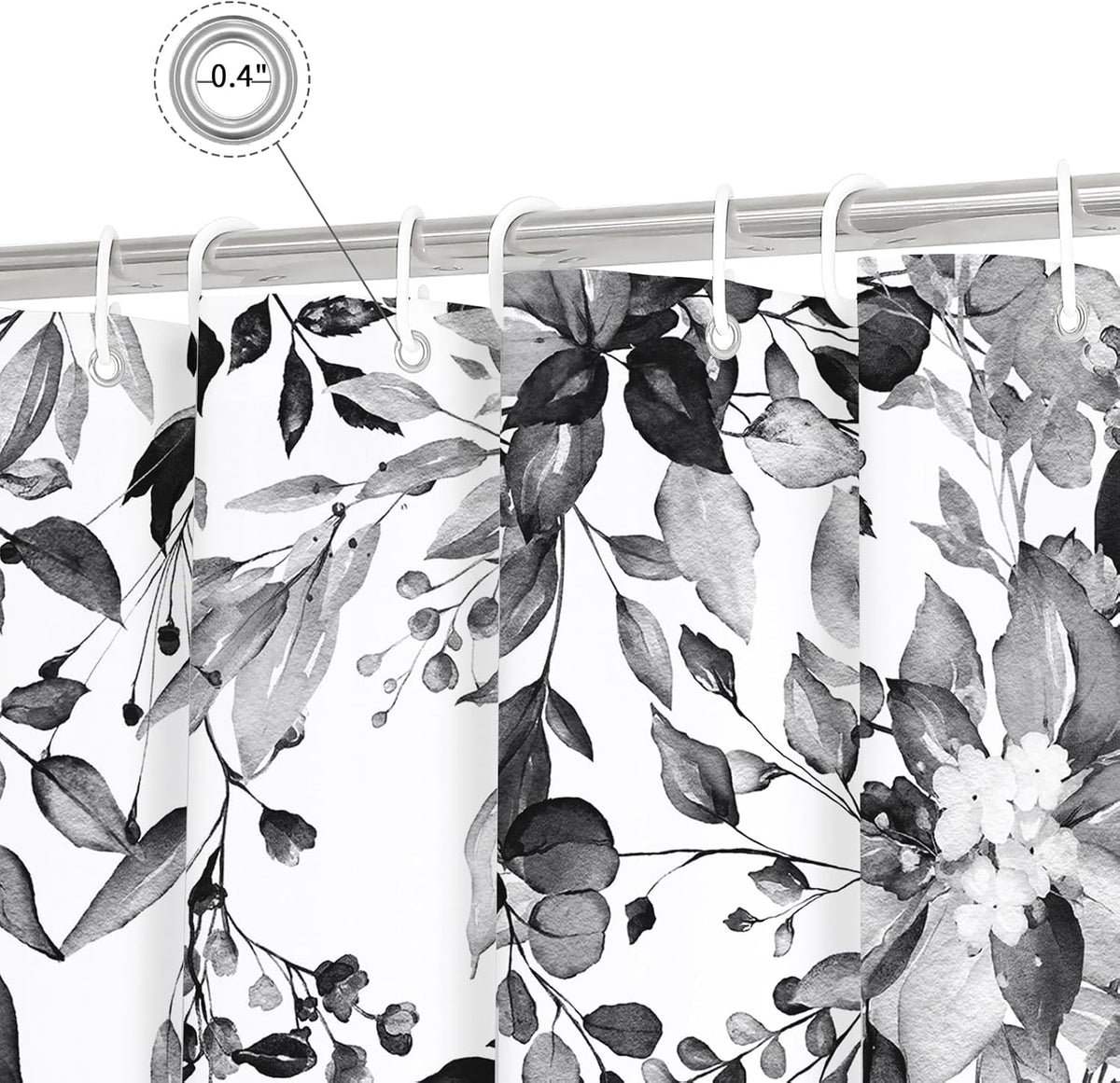 Grey Eucalyptus Shower Curtain, Watercolor Floral Print, 72x72