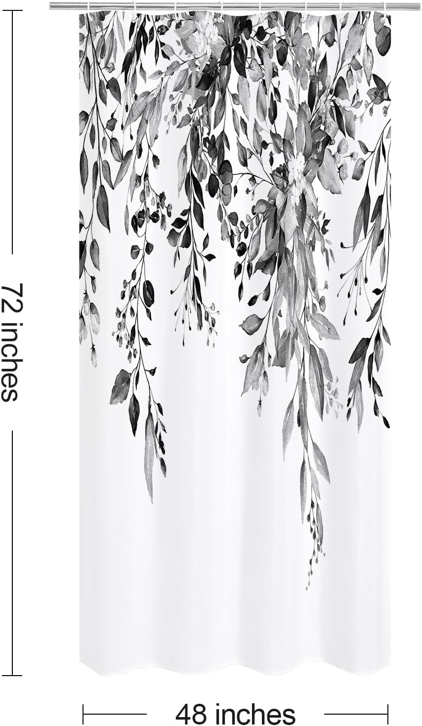 Grey Eucalyptus Shower Curtain, Watercolor Floral Print, 72x72