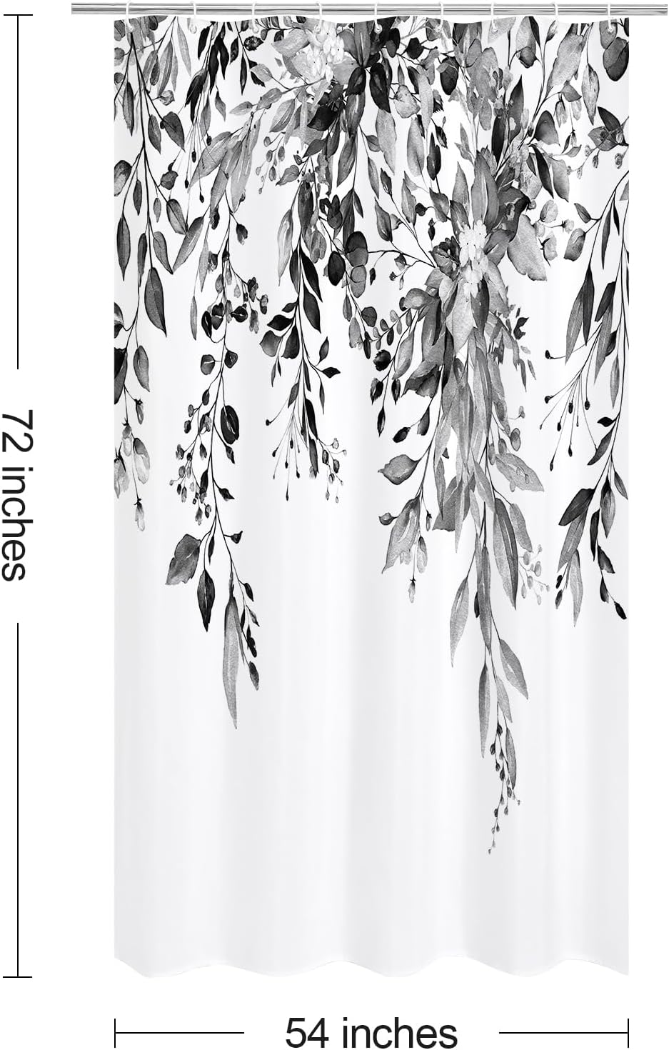 Grey Eucalyptus Shower Curtain, Watercolor Floral Print, 72x72