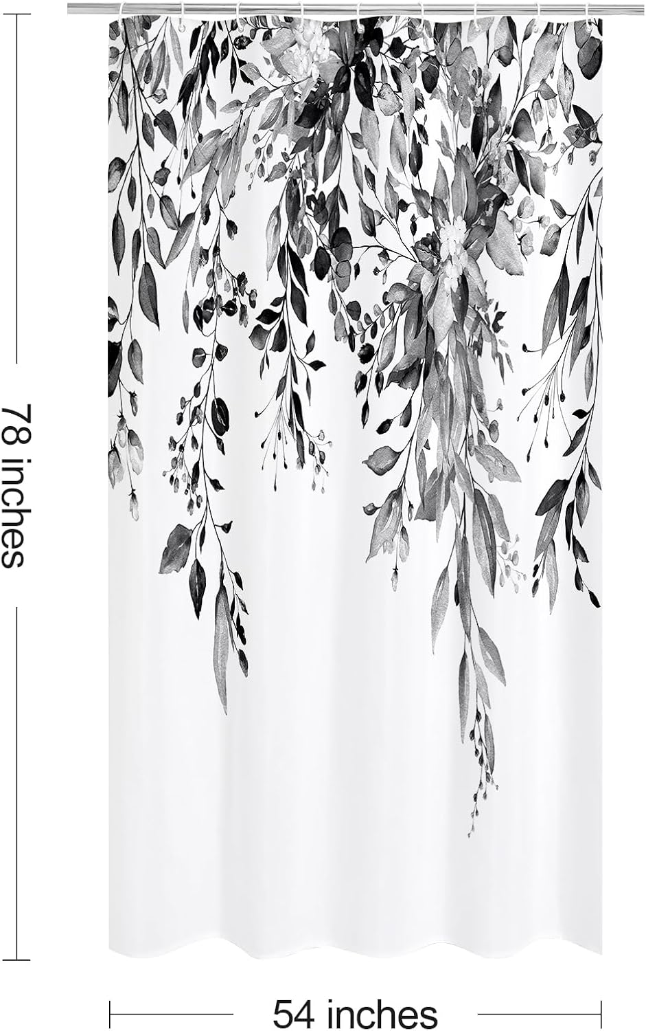 Grey Eucalyptus Shower Curtain, Watercolor Floral Print, 72x72