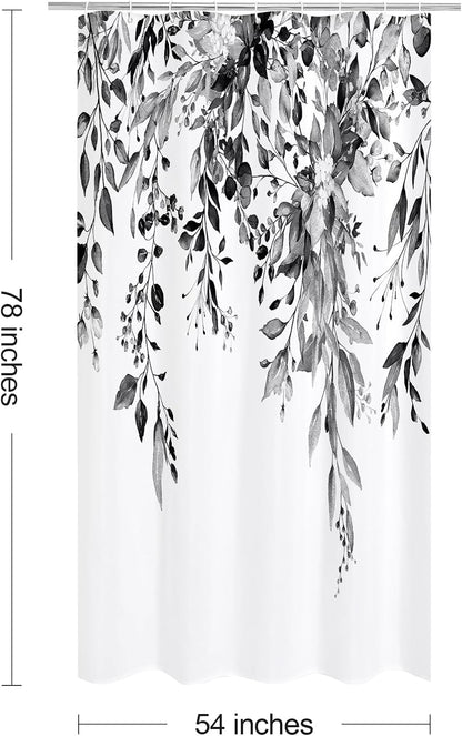 Grey Eucalyptus Shower Curtain, Watercolor Floral Print, 72x72
