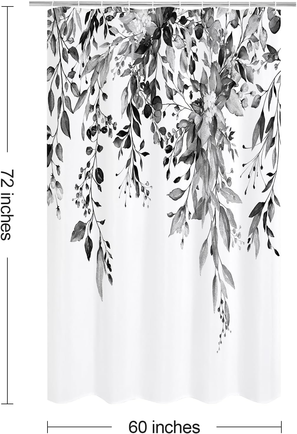 Grey Eucalyptus Shower Curtain, Watercolor Floral Print, 72x72