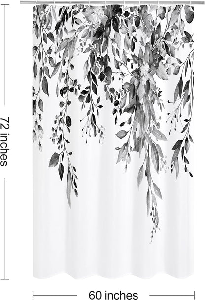 Grey Eucalyptus Shower Curtain, Watercolor Floral Print, 72x72