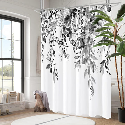 Grey Eucalyptus Shower Curtain, Watercolor Floral Print, 72x72