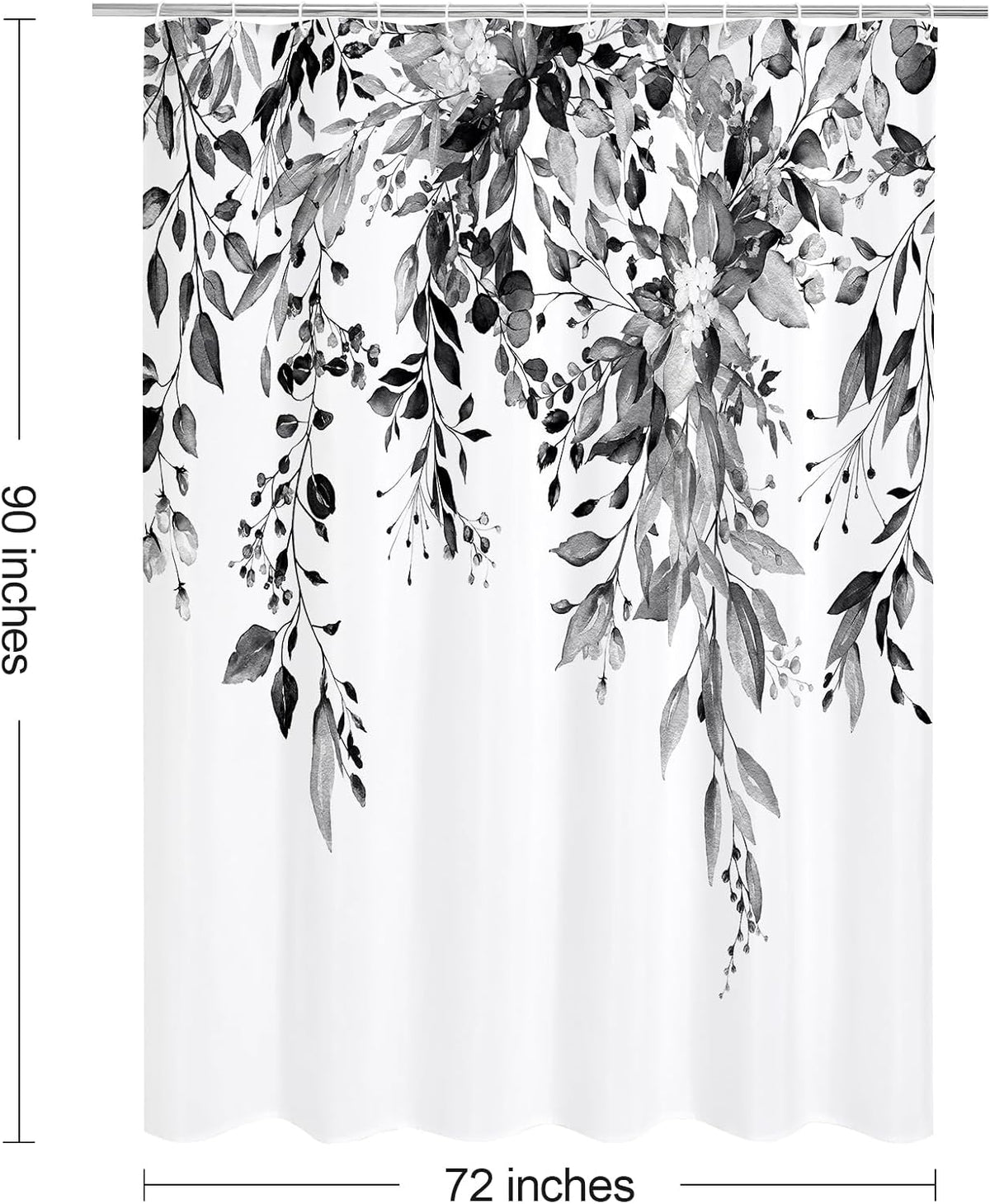 Grey Eucalyptus Shower Curtain, Watercolor Floral Print, 72x72