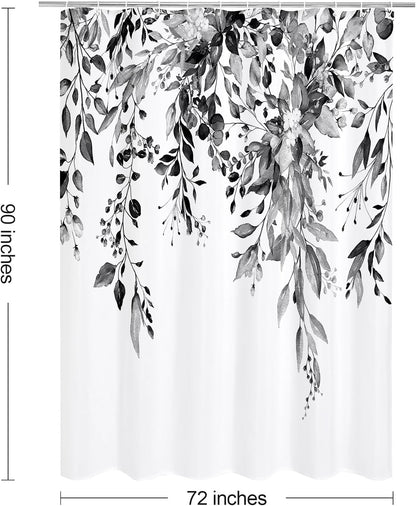 Grey Eucalyptus Shower Curtain, Watercolor Floral Print, 72x72