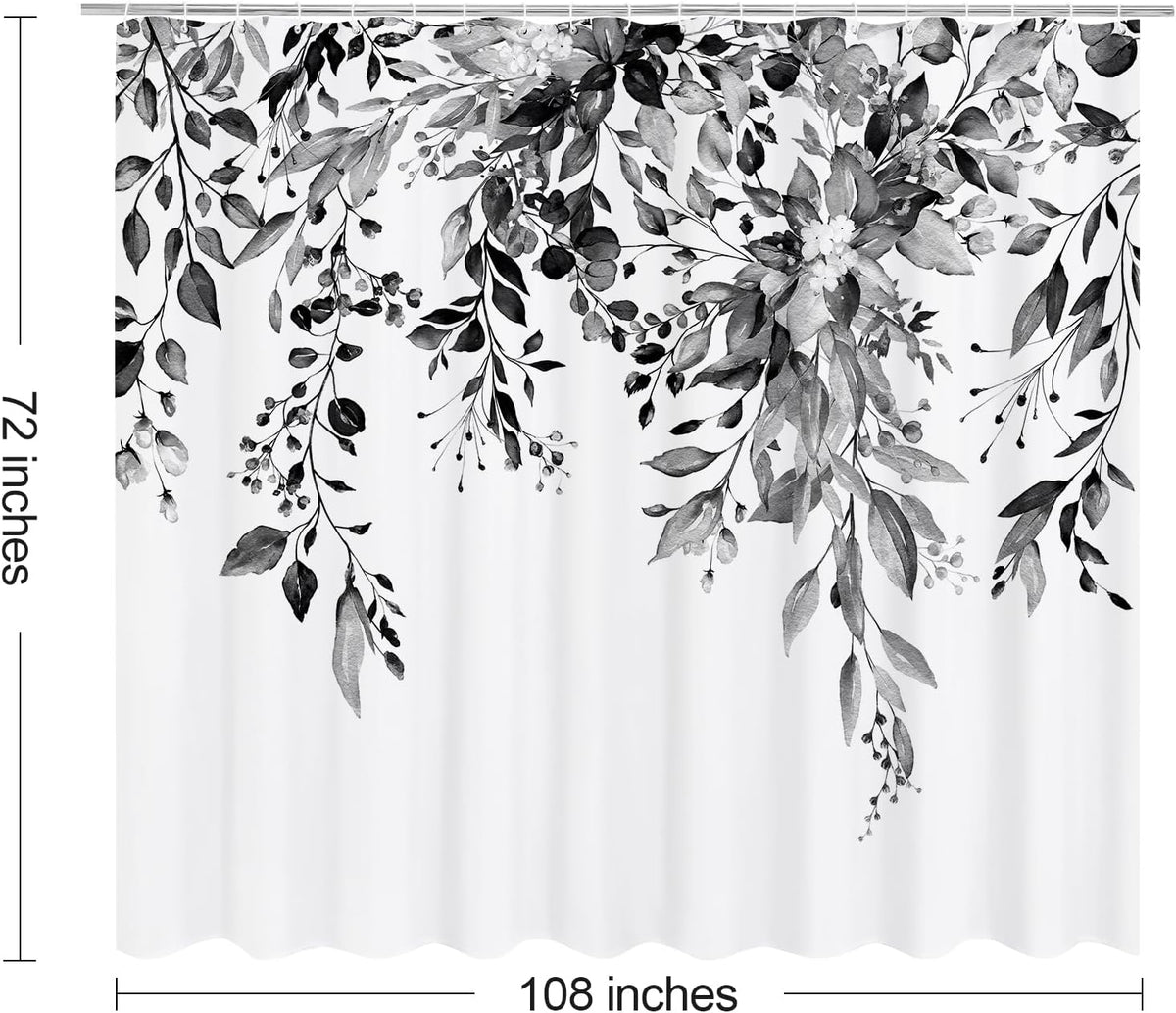 Grey Eucalyptus Shower Curtain, Watercolor Floral Print, 72x72