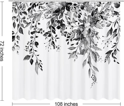 Grey Eucalyptus Shower Curtain, Watercolor Floral Print, 72x72