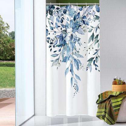 Grey Eucalyptus Shower Curtain, Watercolor Floral Print, 72x72