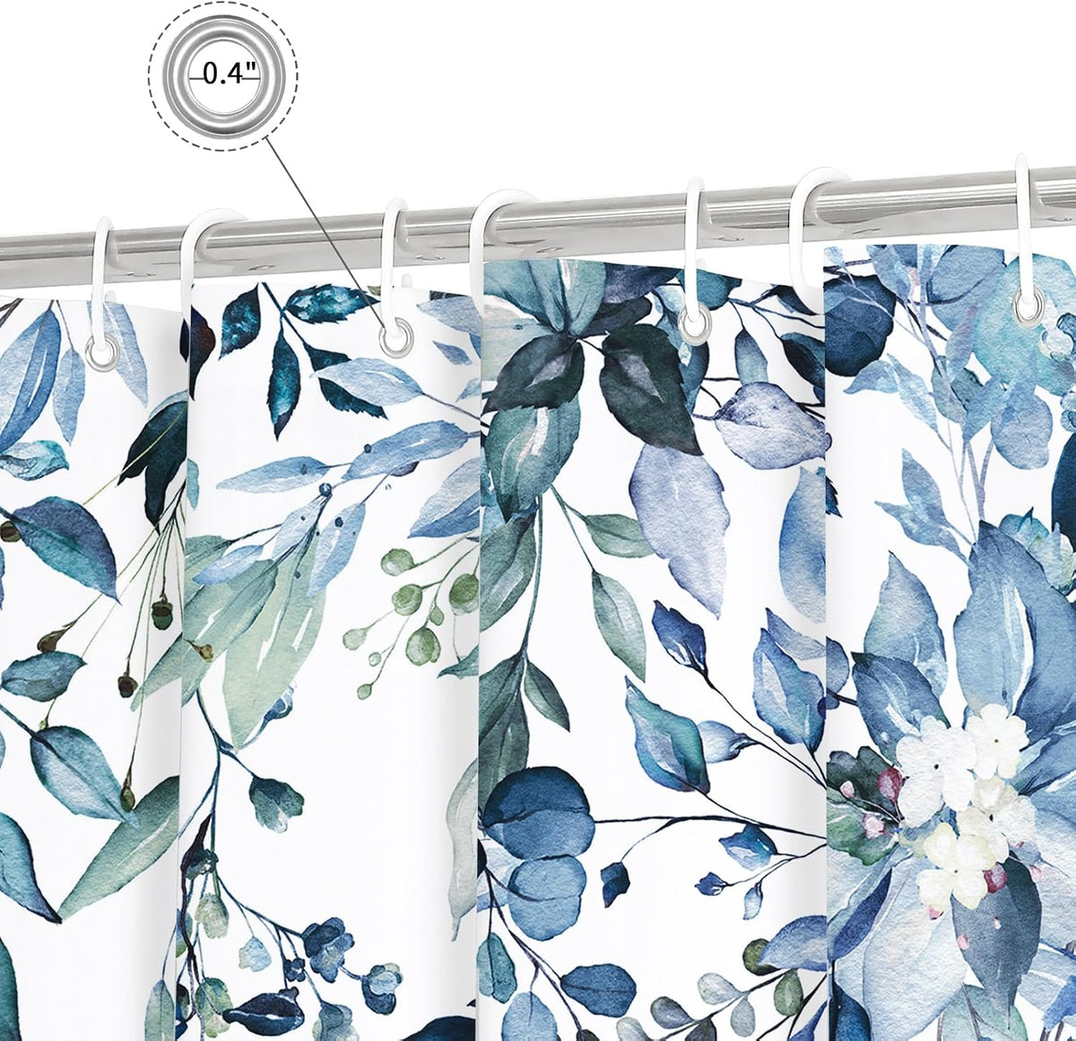 Grey Eucalyptus Shower Curtain, Watercolor Floral Print, 72x72