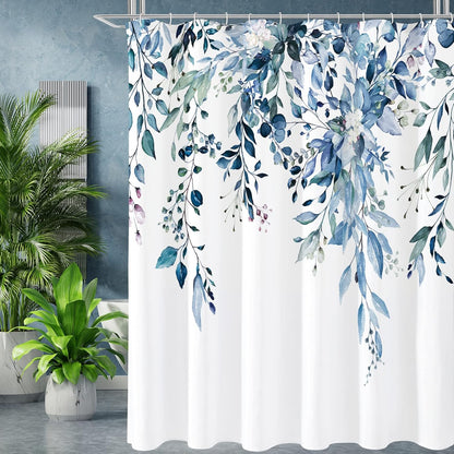Grey Eucalyptus Shower Curtain, Watercolor Floral Print, 72x72