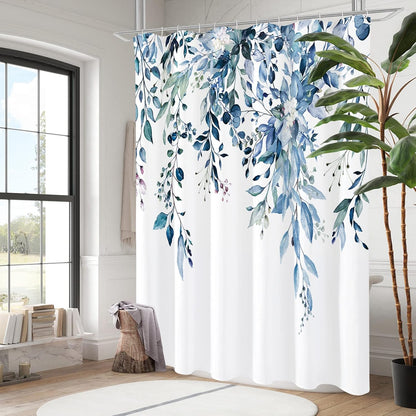 Grey Eucalyptus Shower Curtain, Watercolor Floral Print, 72x72